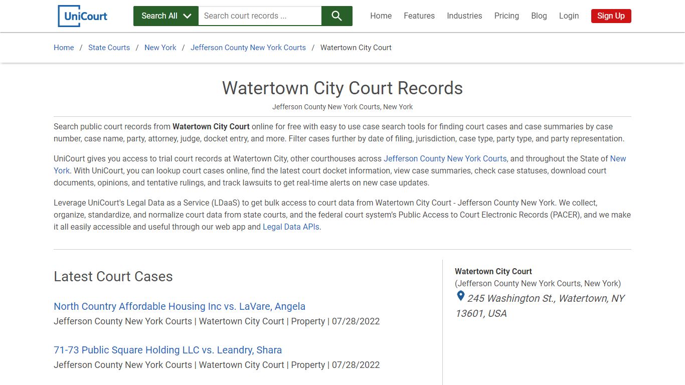 Watertown City Court Records | Jefferson | UniCourt