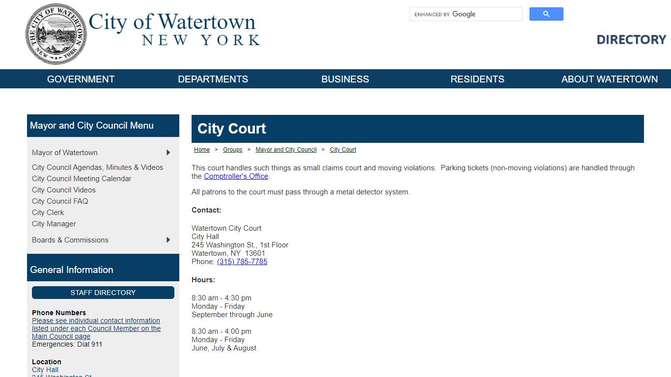 City of Watertown, New York - City Court