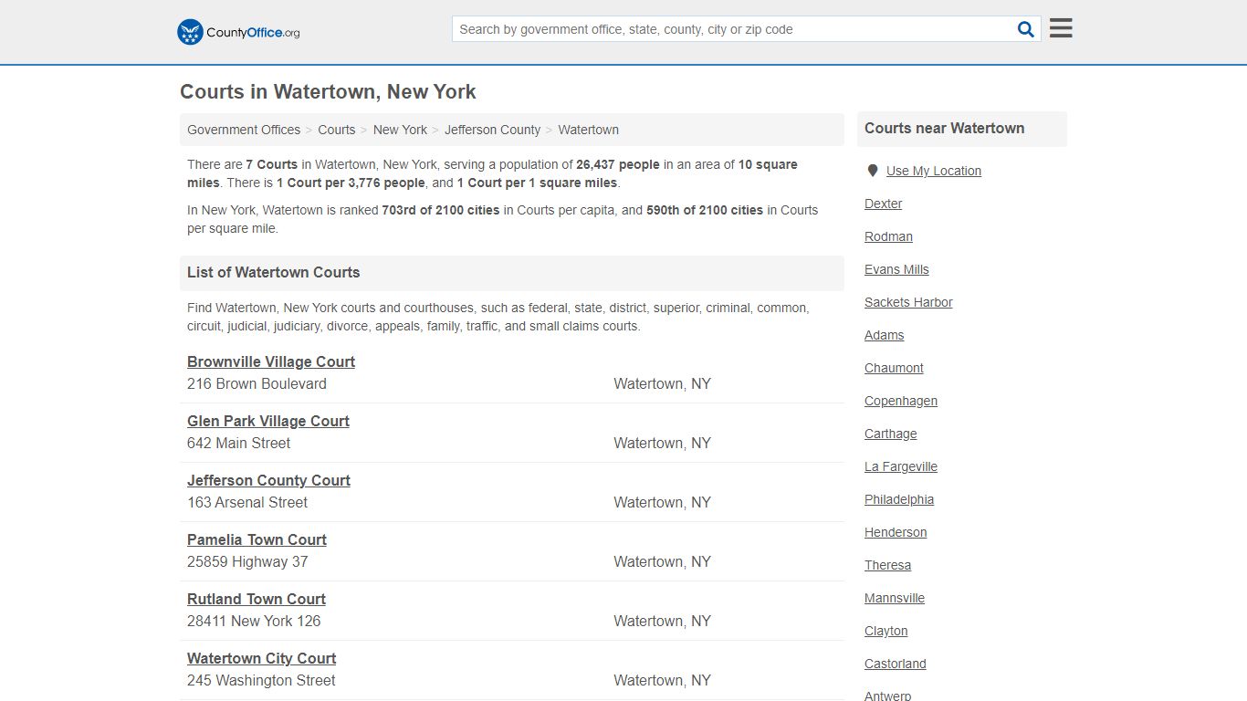 Courts - Watertown, NY (Court Records & Calendars) - County Office